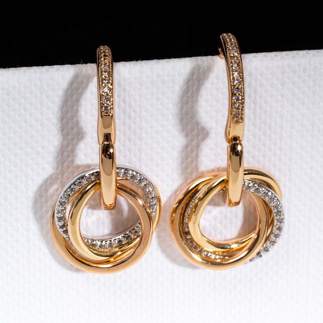 CARTIER TRINITY EARRINGS GOLD SILVER PINK GOLD DIAMONDS