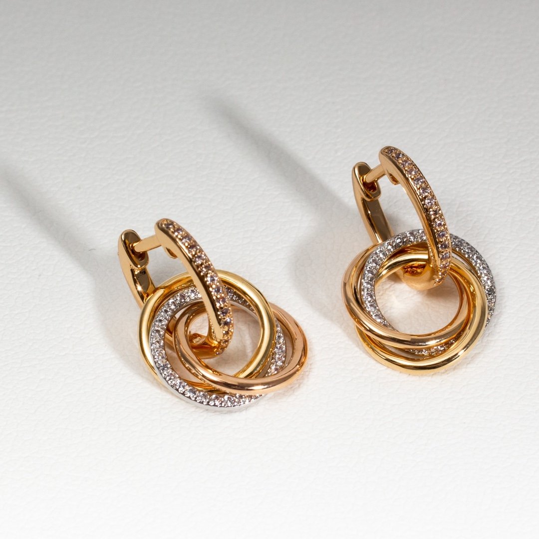 CARTIER TRINITY EARRINGS GOLD SILVER PINK GOLD DIAMONDS