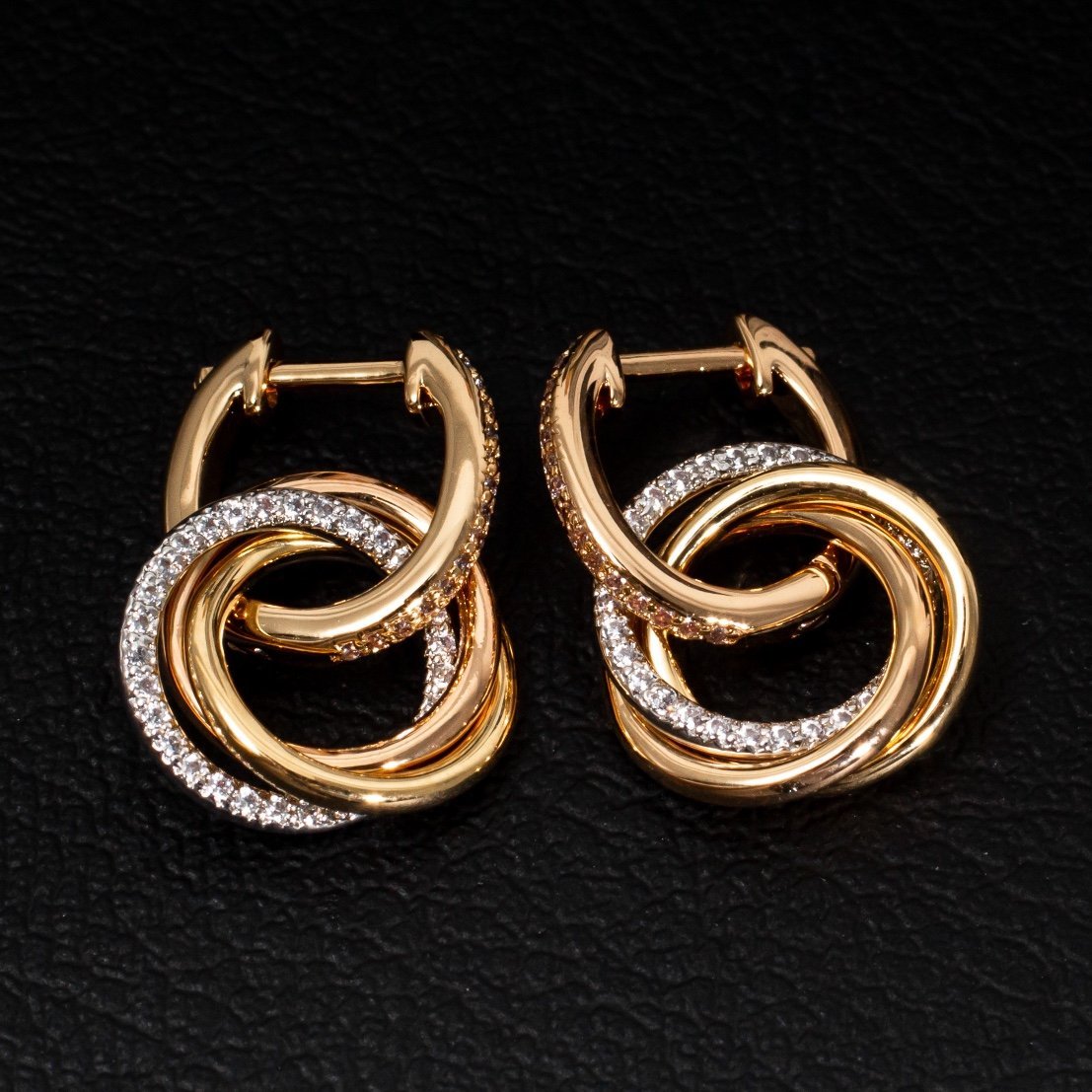 CARTIER TRINITY EARRINGS GOLD SILVER PINK GOLD DIAMONDS