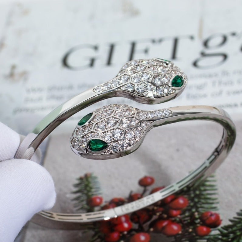Bvlgari SERPENTI BRACELET SILVER DIAMOND DOUBLE SNAKE