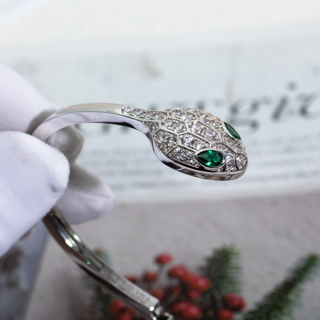 Bvlgari SERPENTI BRACELET SILVER DIAMOND DOUBLE SNAKE