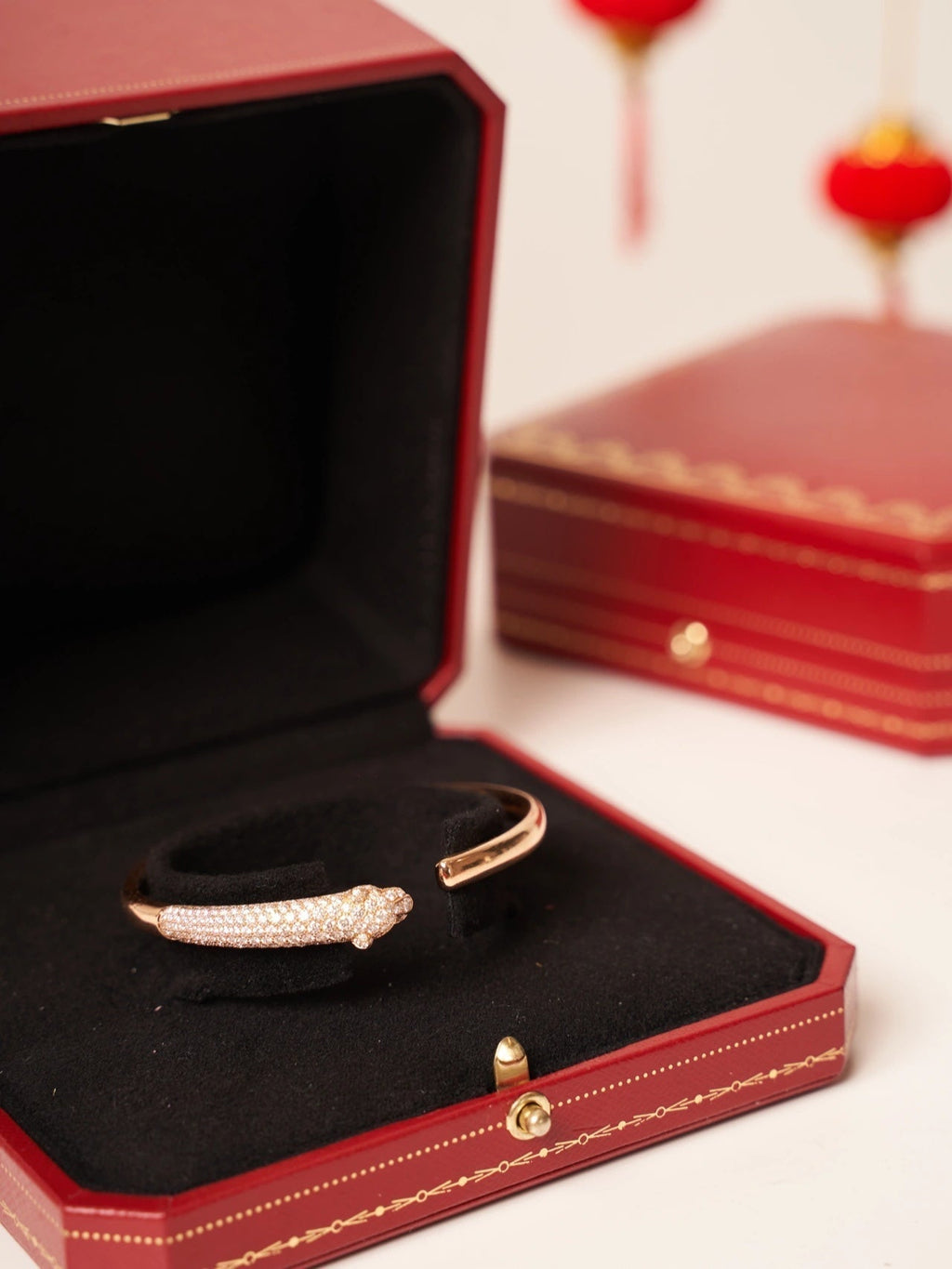 CARTIER PANTHERE PINK GOLD DIAMOND OPEN BRACELET