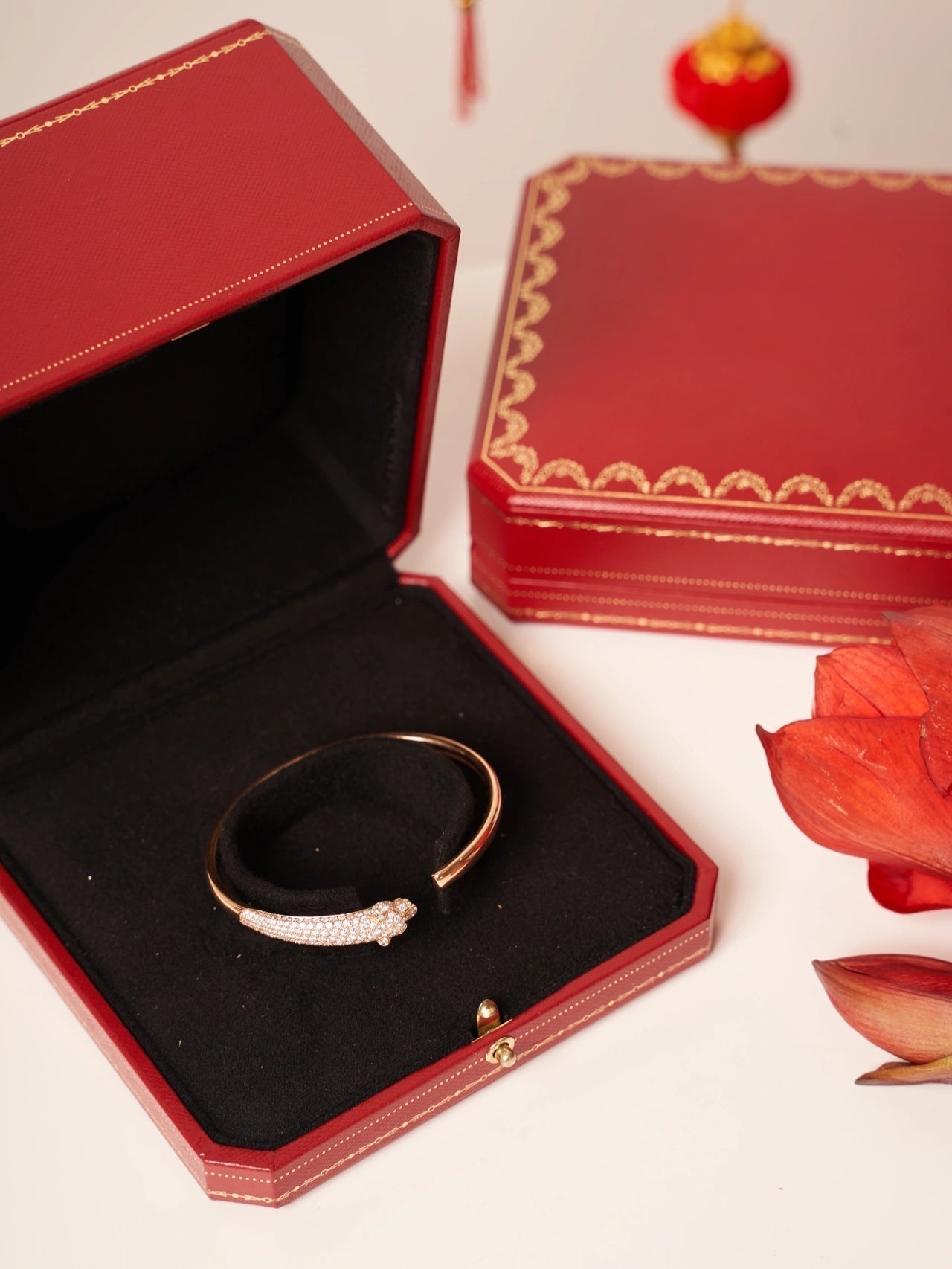 CARTIER PANTHERE PINK GOLD DIAMOND OPEN BRACELET