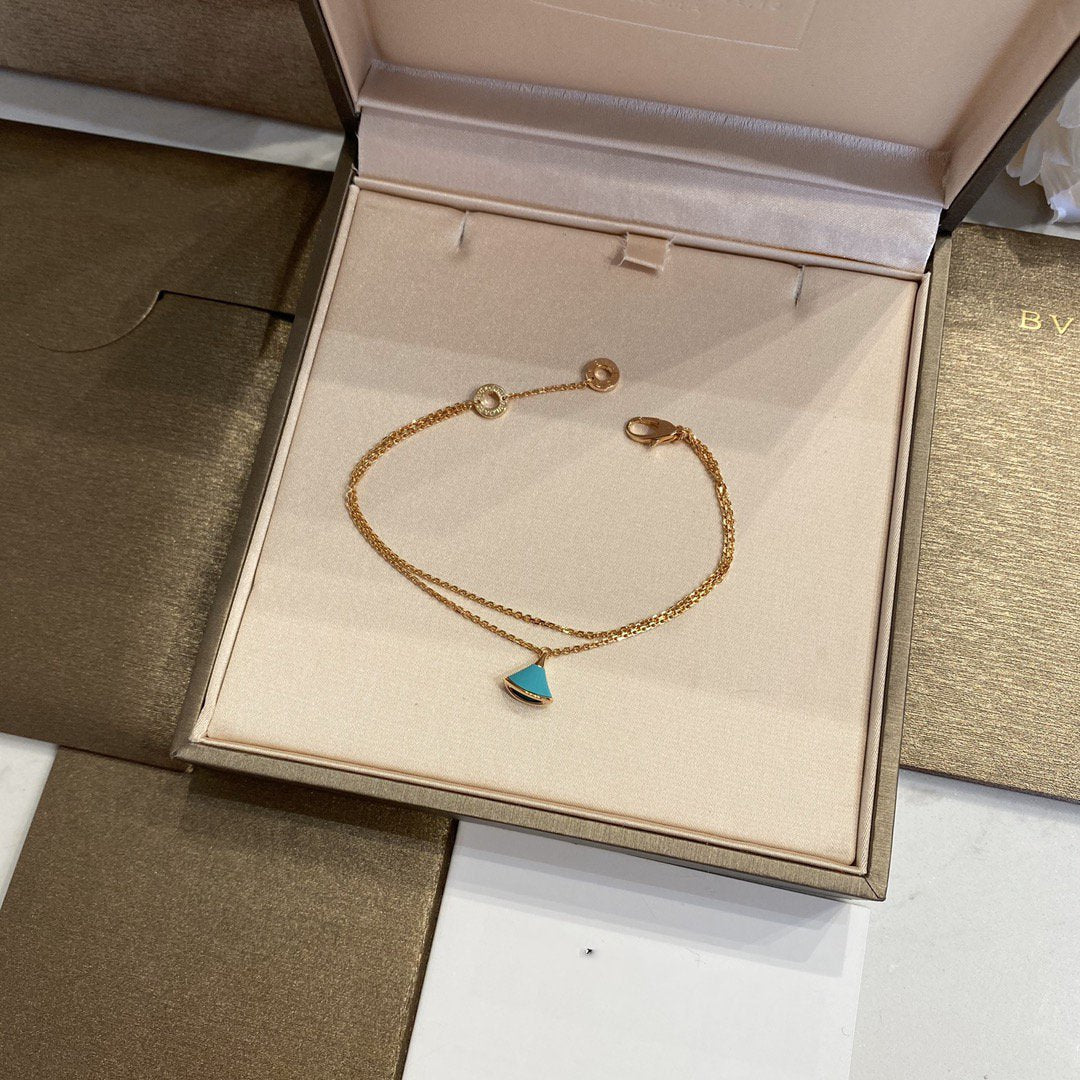 Bvlgari DREAM 1 MOTIF MALACHITE PINK GOLD DOUBLE CHAIN BRACELET