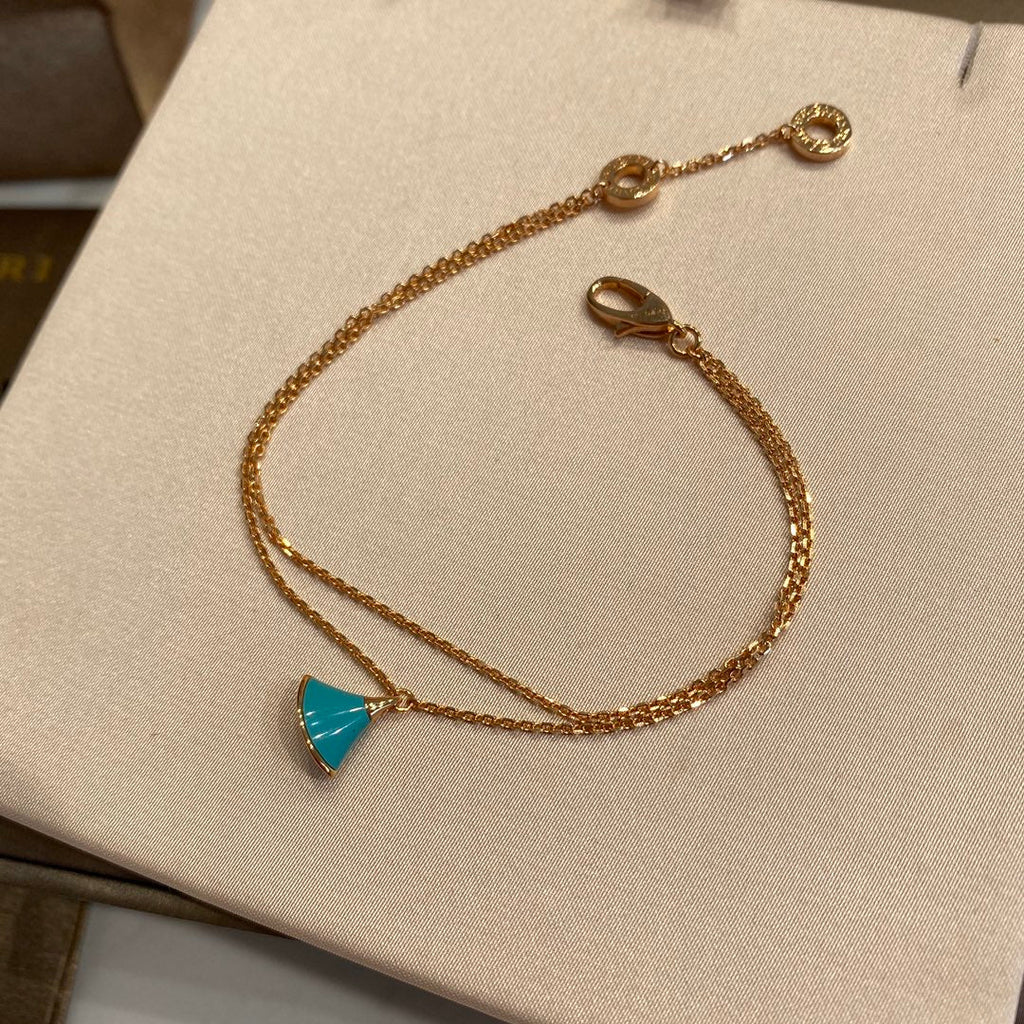 Bvlgari DREAM 1 MOTIF MALACHITE PINK GOLD DOUBLE CHAIN BRACELET