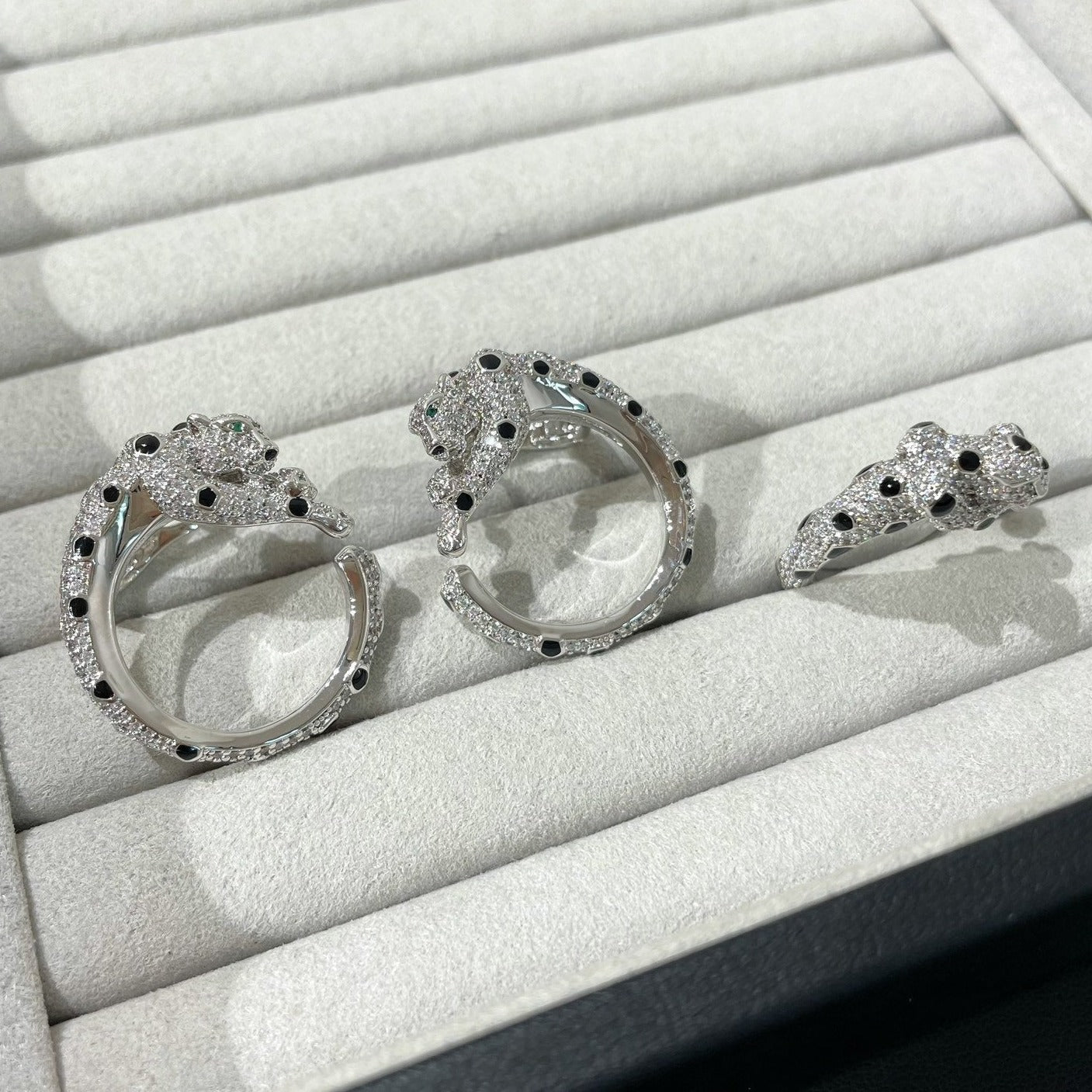 CARTIER PANTHERE DIAMOND ONYX GREEN EMERAL SILVER EARRINGS