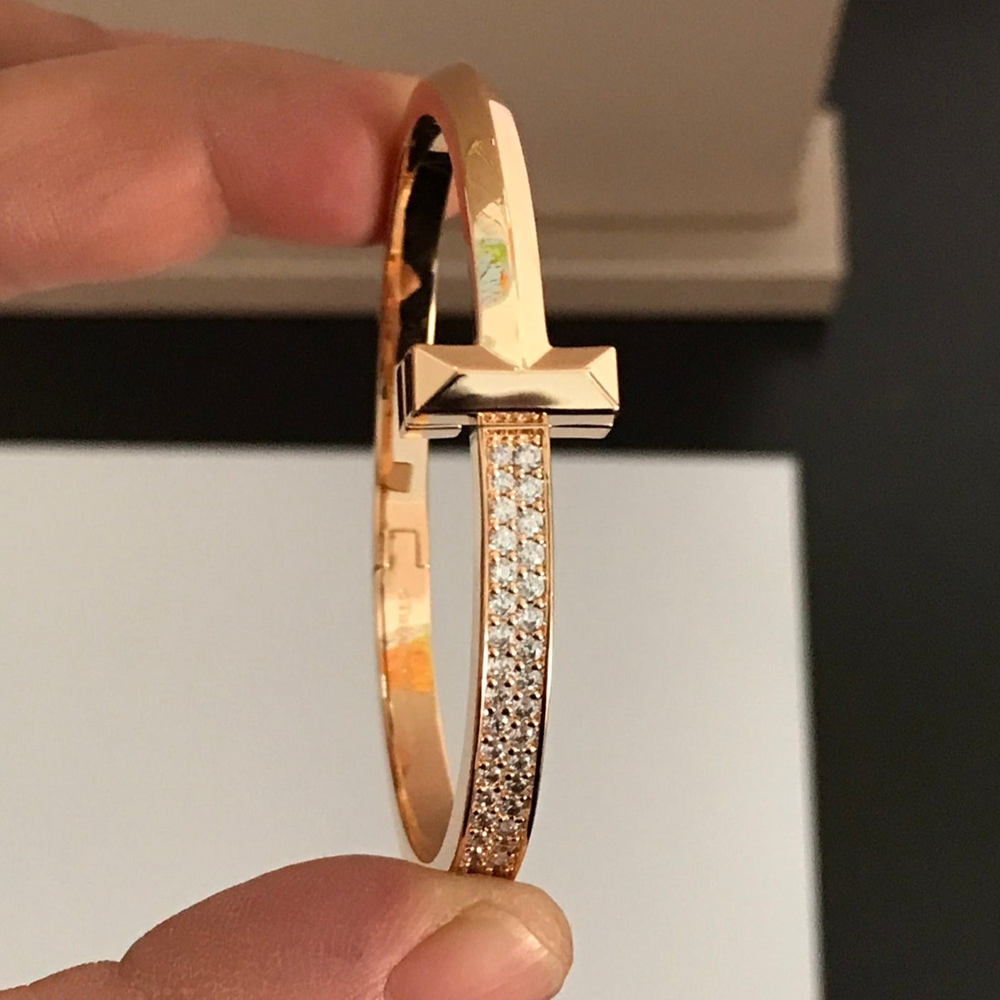 TIFFANY T1 WIDE DIAMOND HINGED BANGLE PINK GOLD