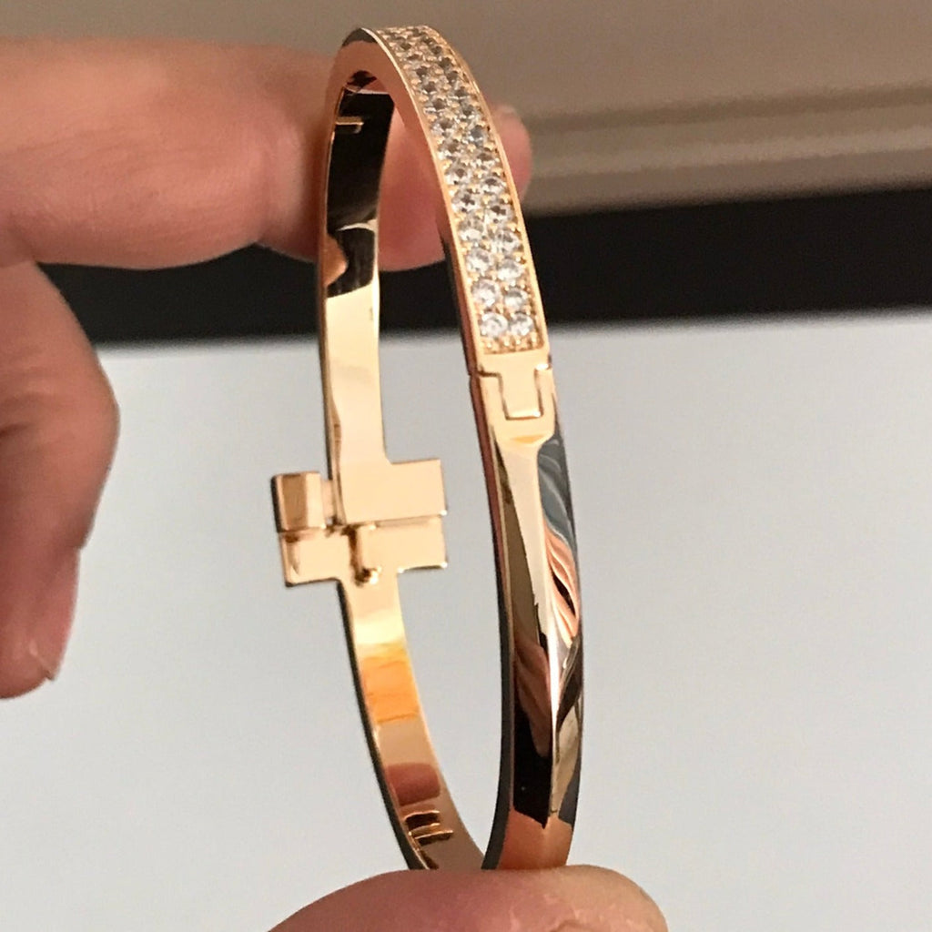 TIFFANY T1 WIDE DIAMOND HINGED BANGLE PINK GOLD