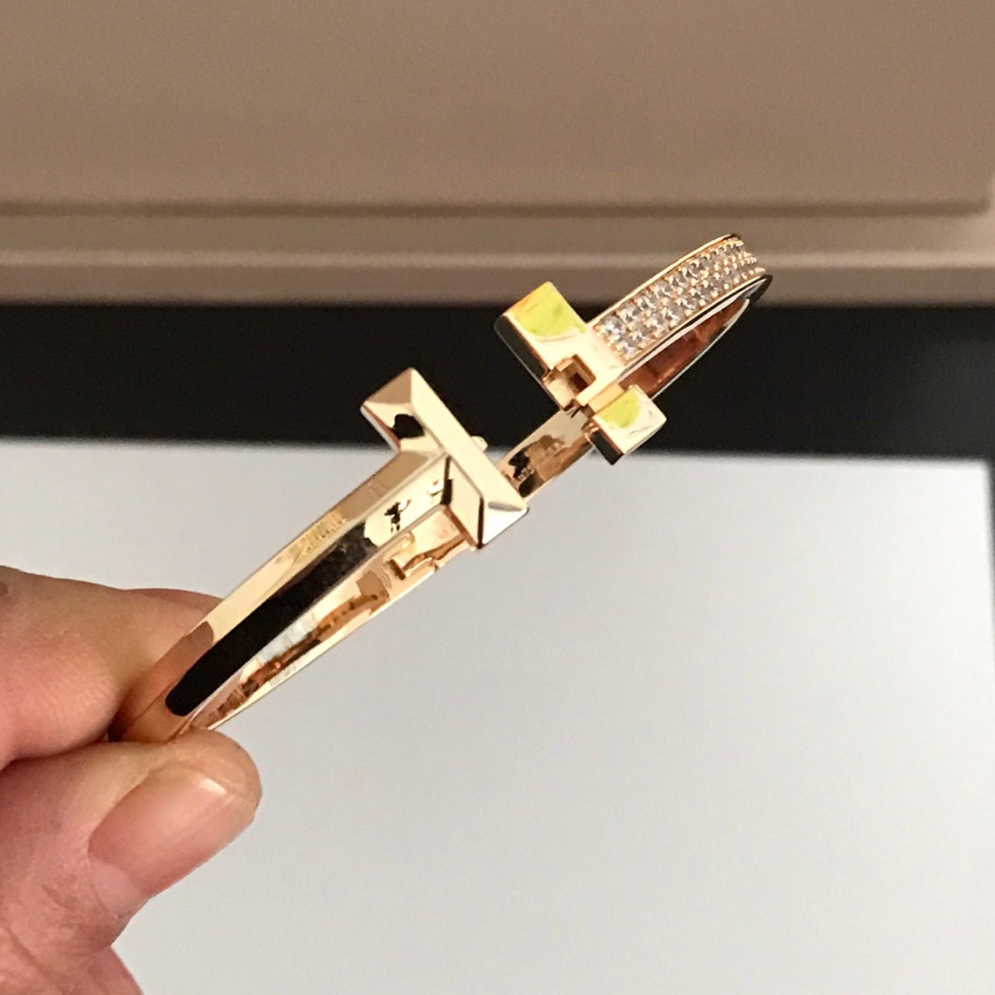 TIFFANY T1 WIDE DIAMOND HINGED BANGLE PINK GOLD