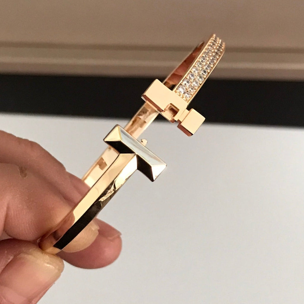 TIFFANY T1 WIDE DIAMOND HINGED BANGLE PINK GOLD