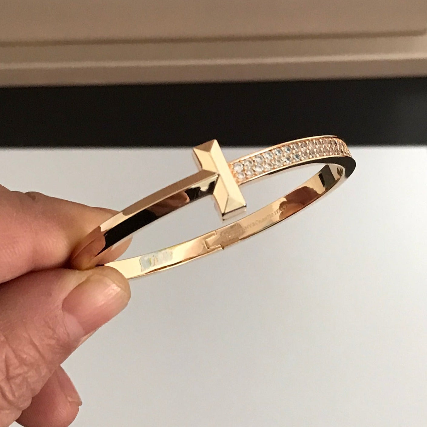 TIFFANY T1 WIDE DIAMOND HINGED BANGLE PINK GOLD