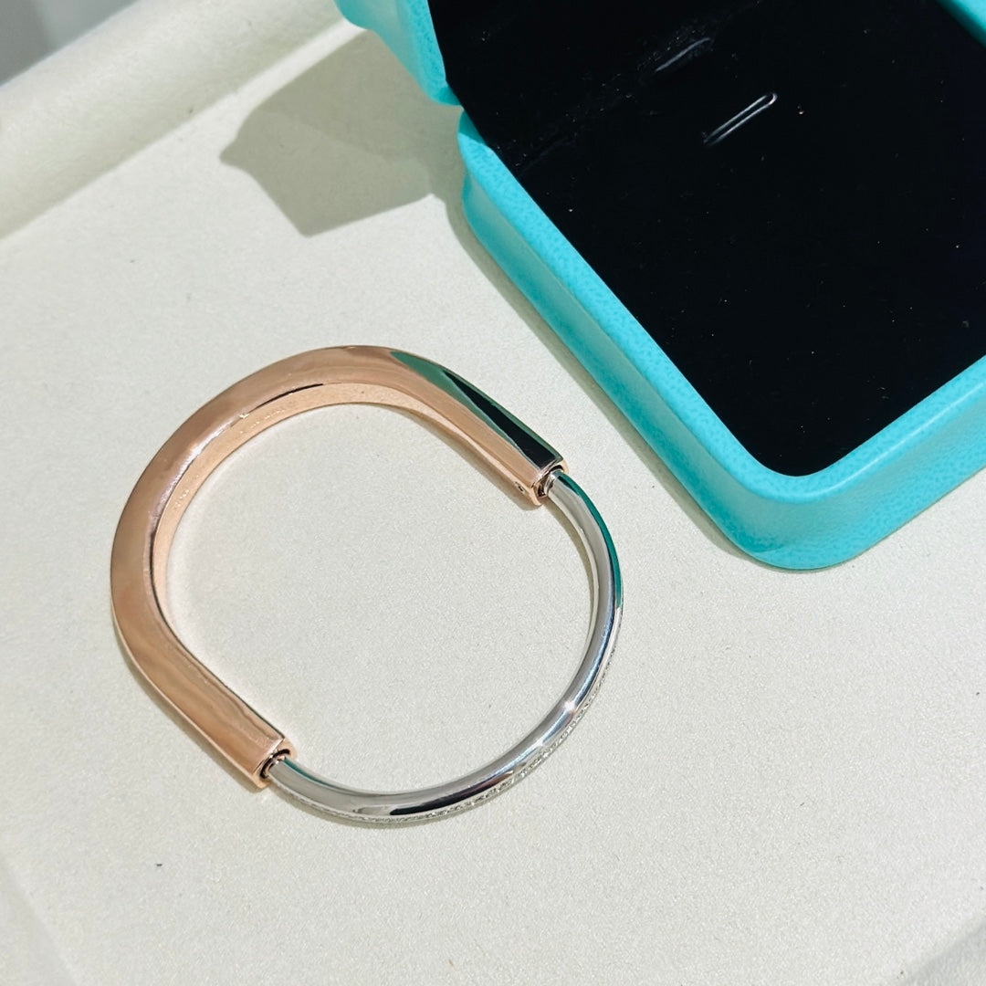 TIFFANY LOCK PINK GOLD SILVER DIAMOND BRACELET