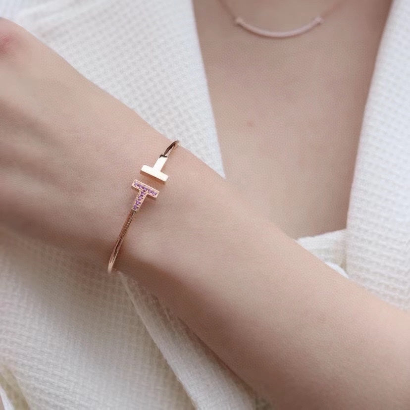 TIFFANY T PINK GOLD PINK DIAMOND BRACELET