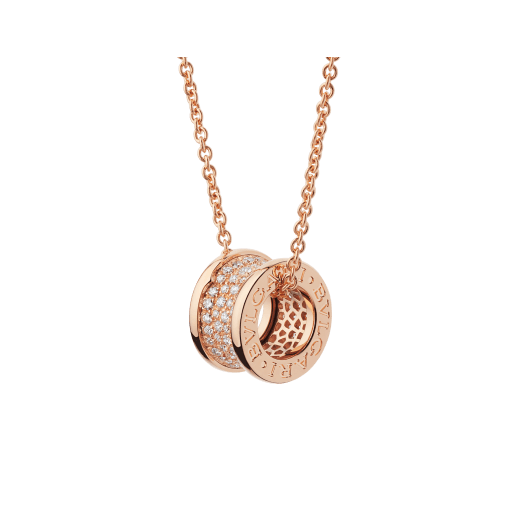 Bvlgari ZERO 1 PINK GOLD PENDANT NECKLACE WITH PAVED DIAMONDS