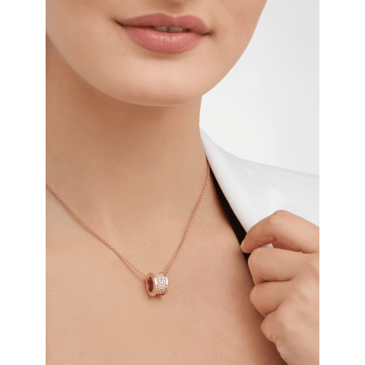 Bvlgari ZERO 1 PINK GOLD PENDANT NECKLACE WITH PAVED DIAMONDS