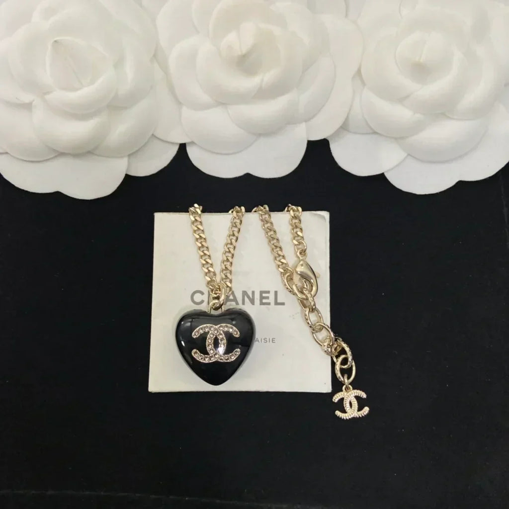 Chanel Black Heart Pendant Necklace