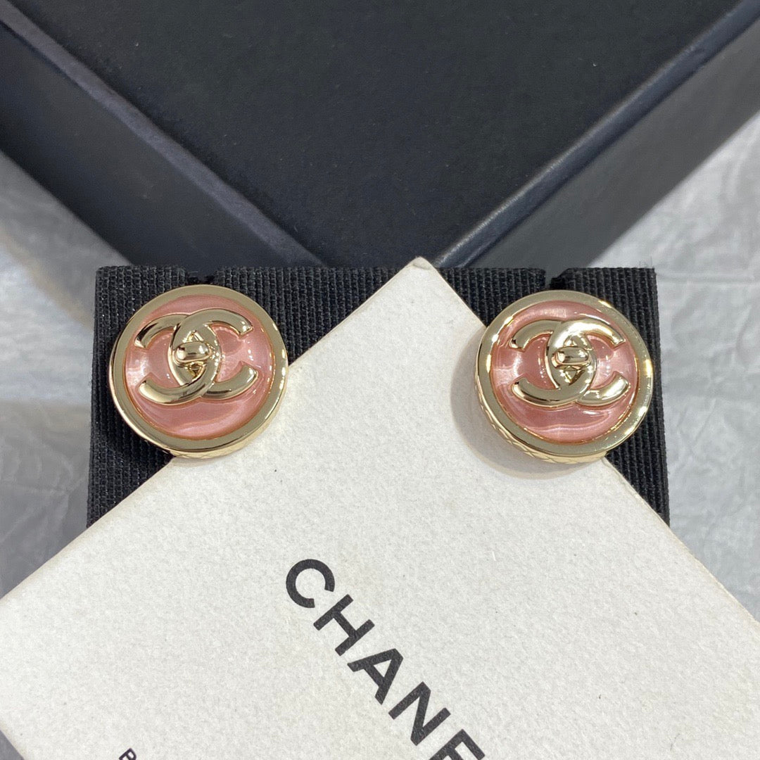 Chanel Pink Button Earrings
