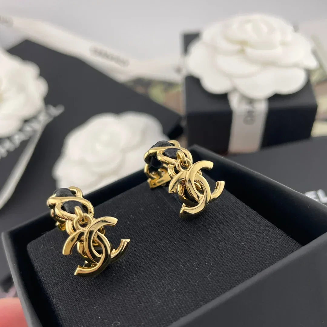 Chanel Black Leather Earrings