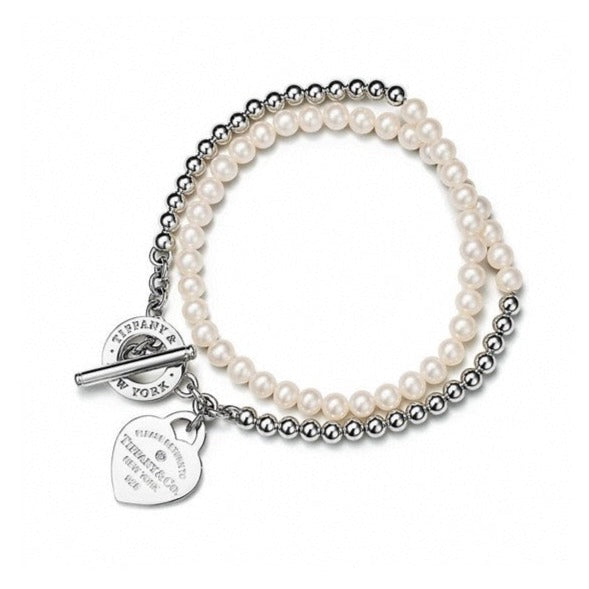 TIFFANY RETURN TO TIF HEART TAF BEAD PEARL BRACELET