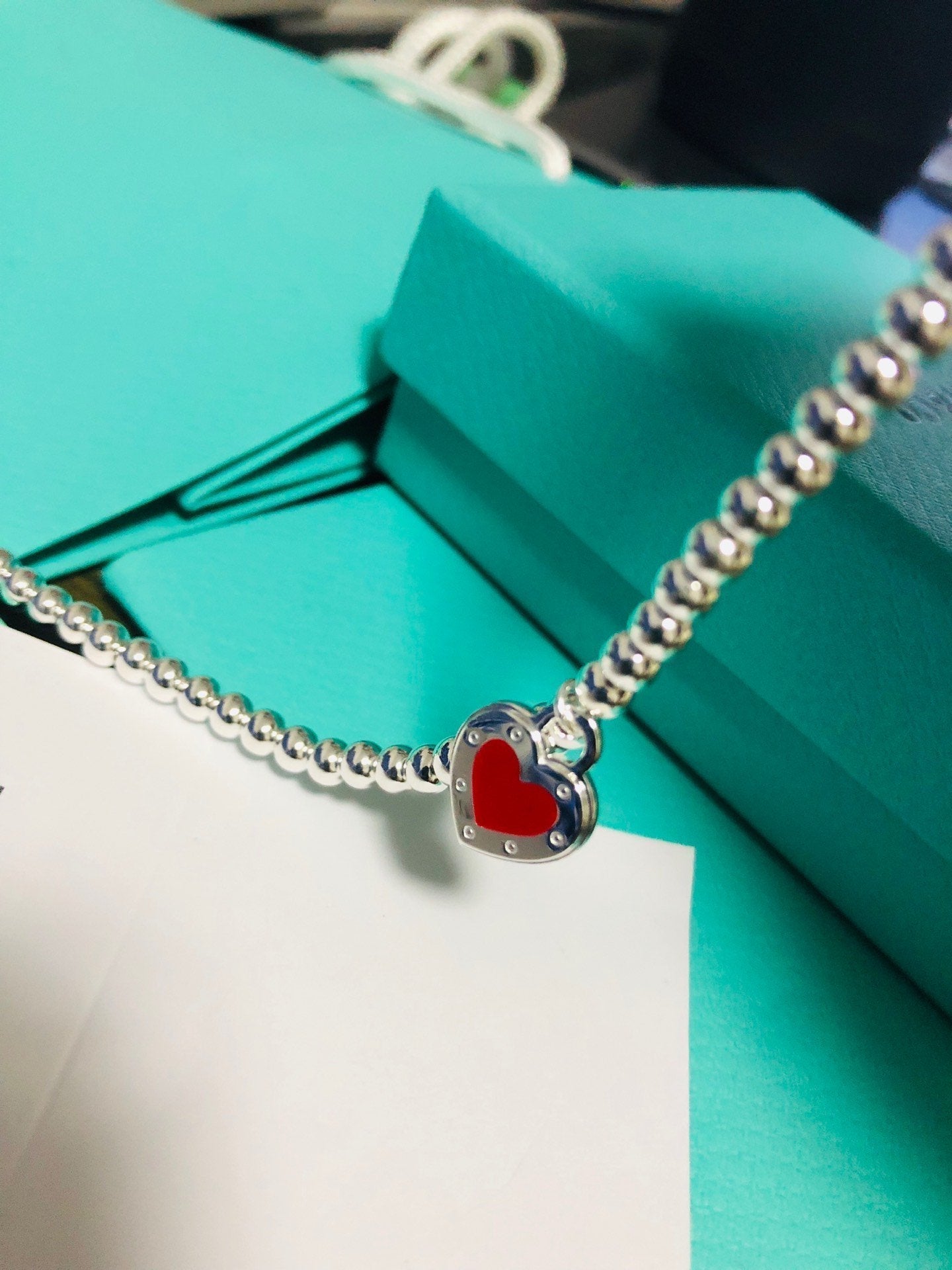 TIFFANY LOVE TIFFANY RED HEART TAG BEAD BRACELET