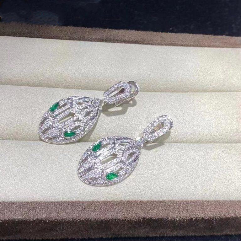 Bvlgari SERPENTI MALACHITE DIAMOND EARRINGS SILVER
