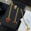 18K  Chanel Black & Red Heart Gold Necklace