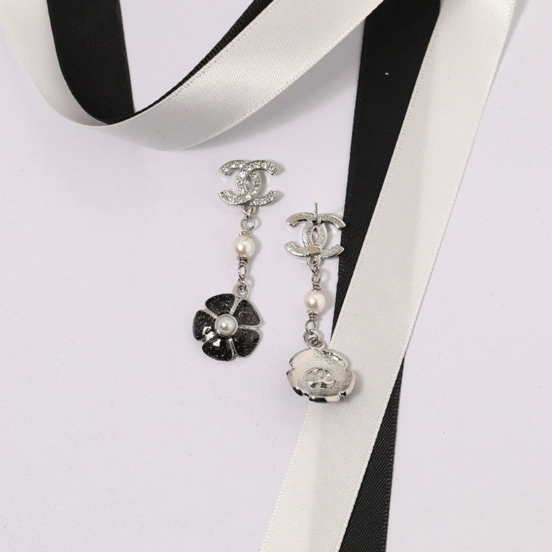 18K  Chanel Black & Pink Camellia Diamond Long Earrings