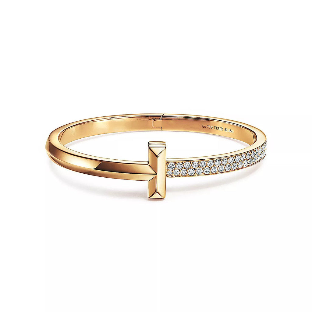 TIFFANY T1 WIDE DIAMOND HINGED BANGLE PINK GOLD