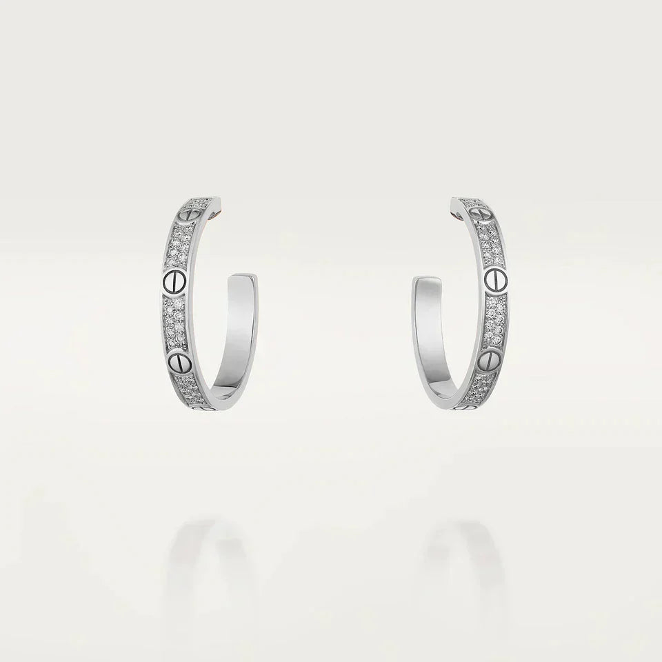 CARTIER LOVE DIAMOND SILVER HOOP EARRINGS